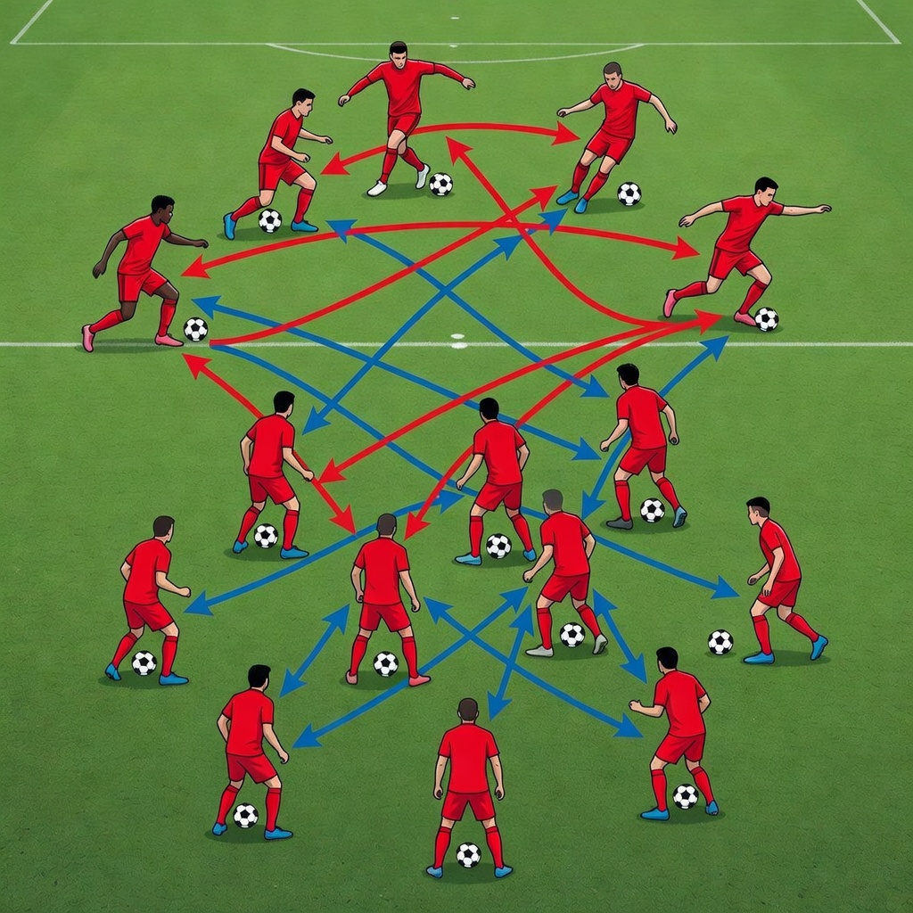 Tactical illustration showing forwards executing an aggressive high press against defenders building up play